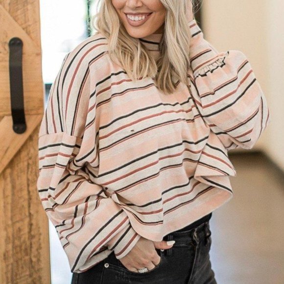 Free People Steph Striped Shirt Large NWT - Picture 6 of 8